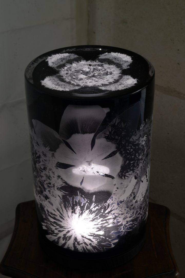 Verre soufflé orné d'un décor photographique émaillé et peint