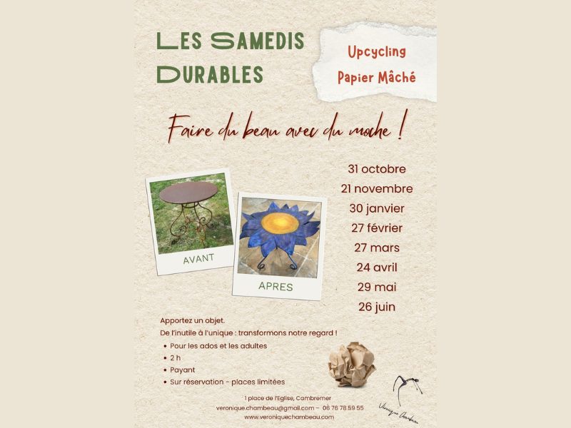 Les Samedis Durables : sensibilisation à l'Upcycling &  Papier Mâché