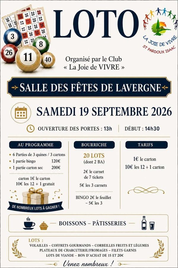CHANGEMENT DE LIEU - Loto public du club "la Joie de Vivre"