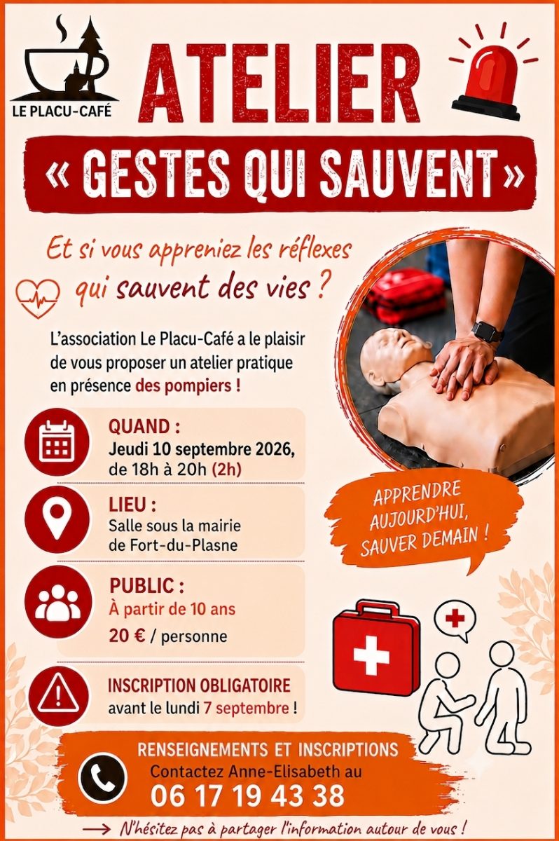 Atelier Gestes qui sauvent au placu café