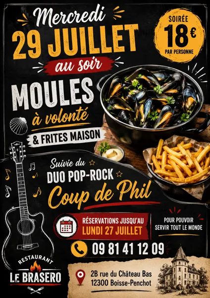 Soirée moules - frites suivie d'un concert au Brasero