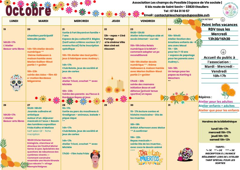 Programme du mois d'octobre "Les champs du possible"