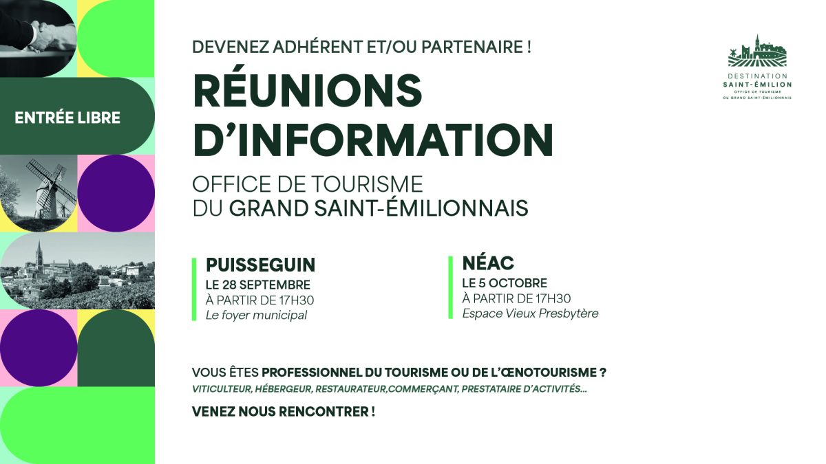 Réunions d'information - Office de tourisme du Grand Saint-Émilionnais