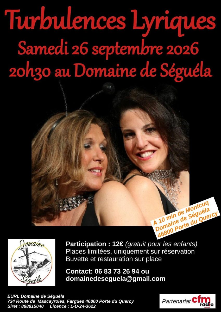 Concert :  Turbulences Lyriques au Domaine de Séguéla