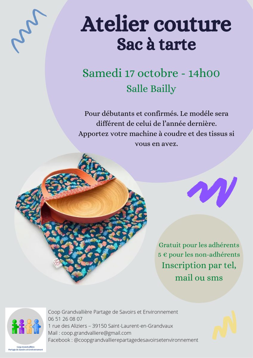 Atelier couture "sac à tartes"