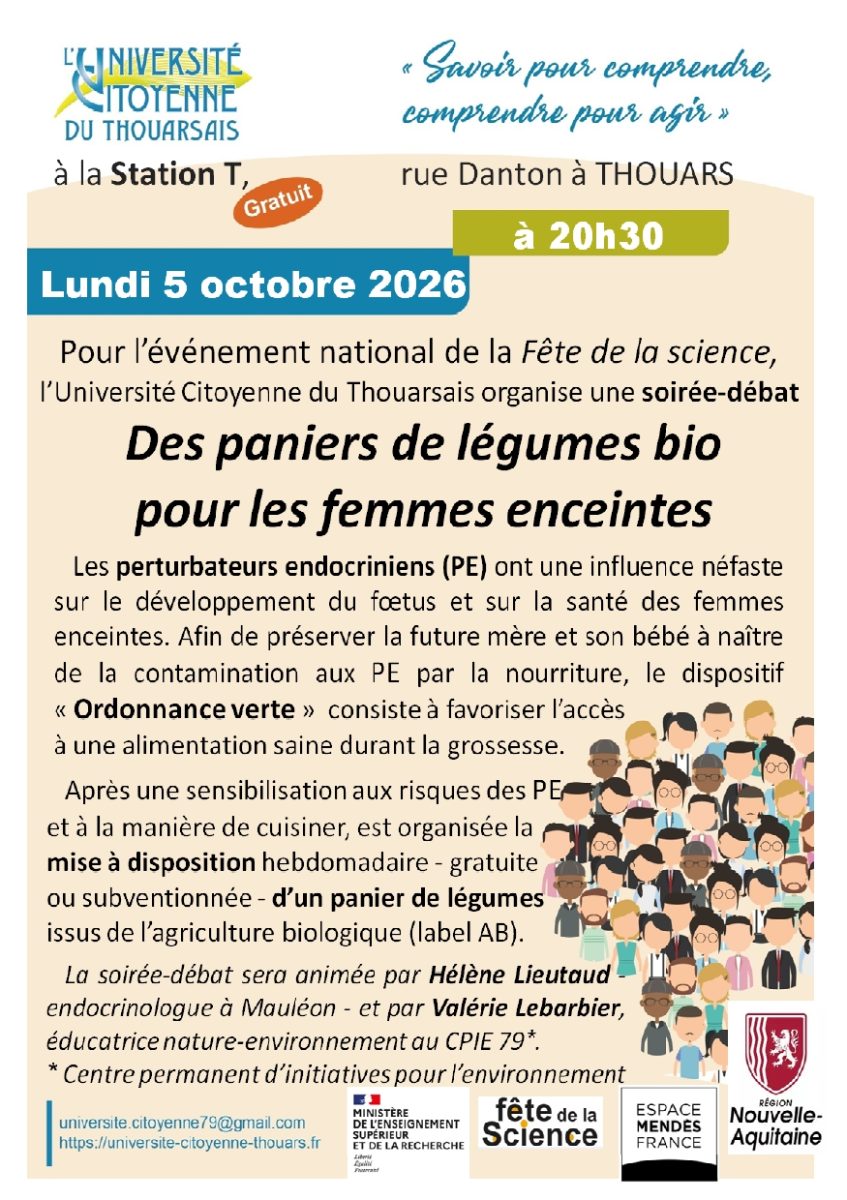 Soirée débat sur perturbateurs endocriniens animée par Hélène LIEUTAUD, endocrinologue, et Valérie LEBARBIER (CPIE79)