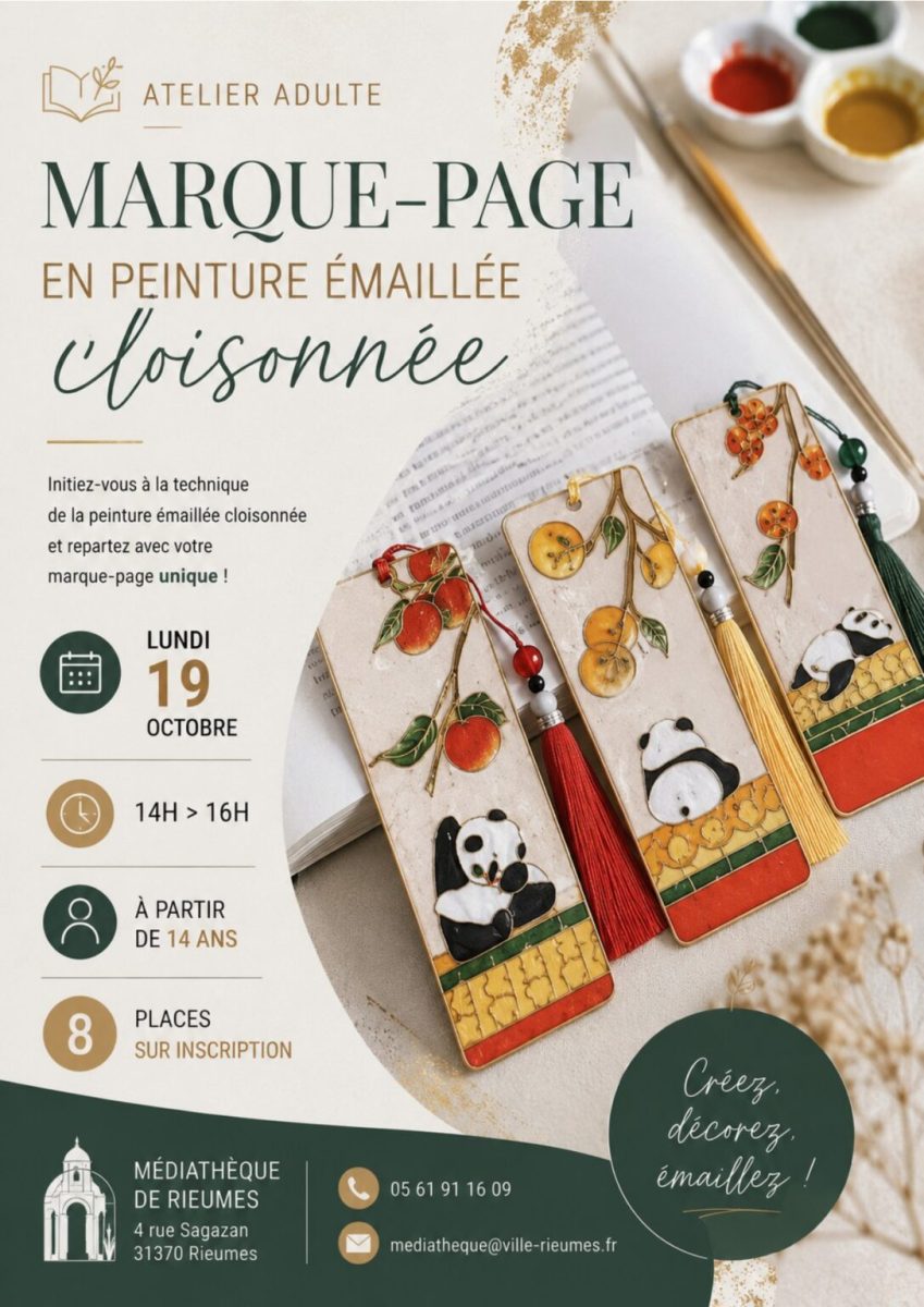 MÉDIATHÈQUE – ATELIER ADULTE : MARQUE-PAGE EN PEINTURE ÉMAILLÉE CLOISONNÉE