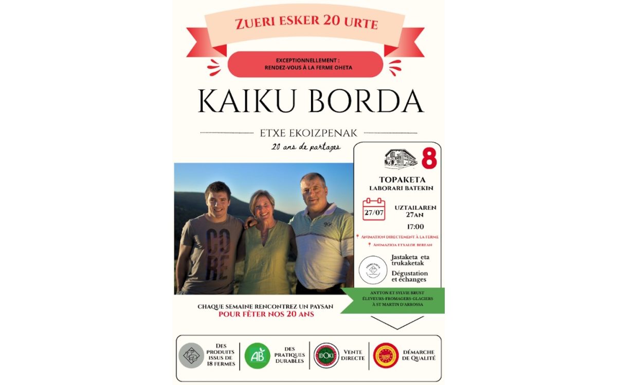 20 ans de Kaiku Borda : dégustation et échanges avec Sylvie et Antton, éleveurs-fromagers-glaciers