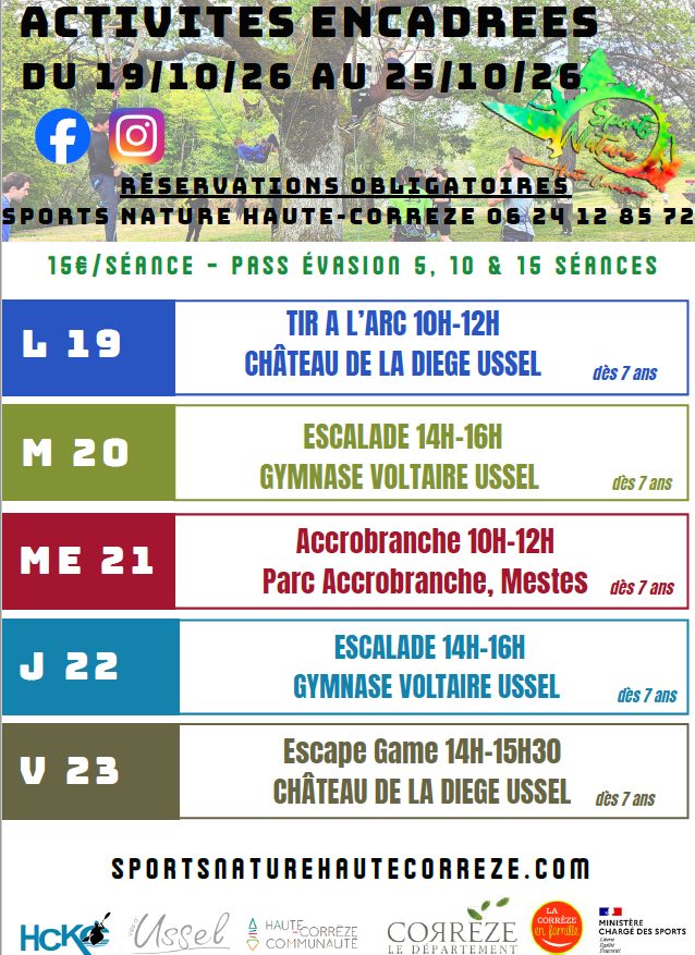 Activités Vacances de la Toussaint Sports Nature Haute-Corrèze