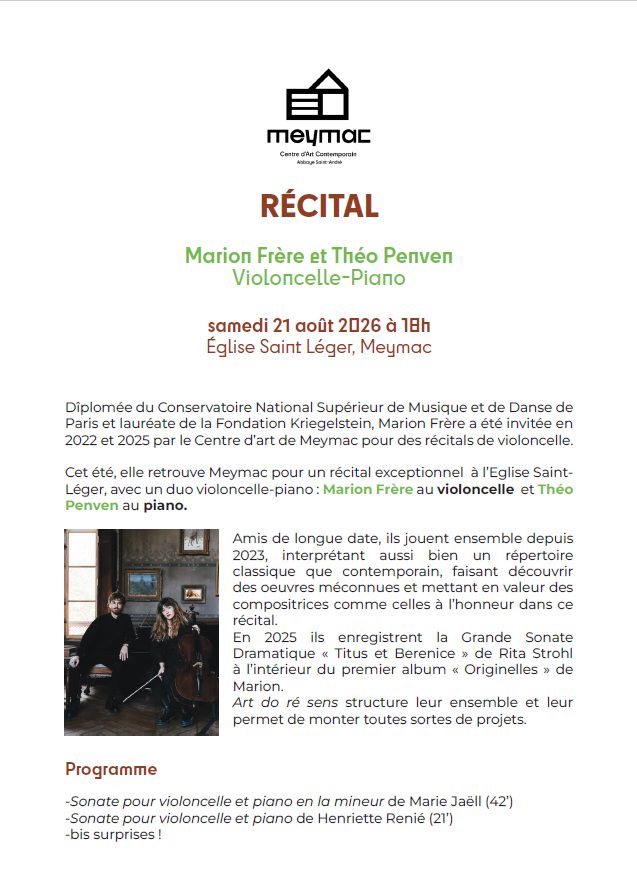 Récital Marion Frère et Théo Penven, violoncelle - piano